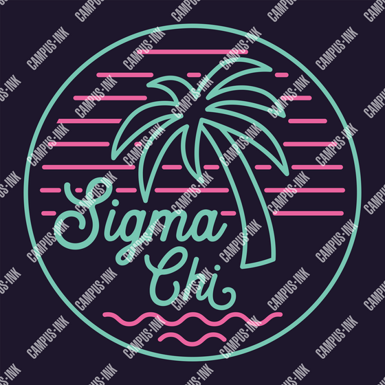 Sigma Chi Palms & Waves Neon Design v2 - Sigma Chi Fraternity