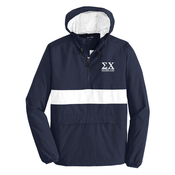 Sigma Chi Greek Letters Pocket Anorak Pullover (Navy/White)